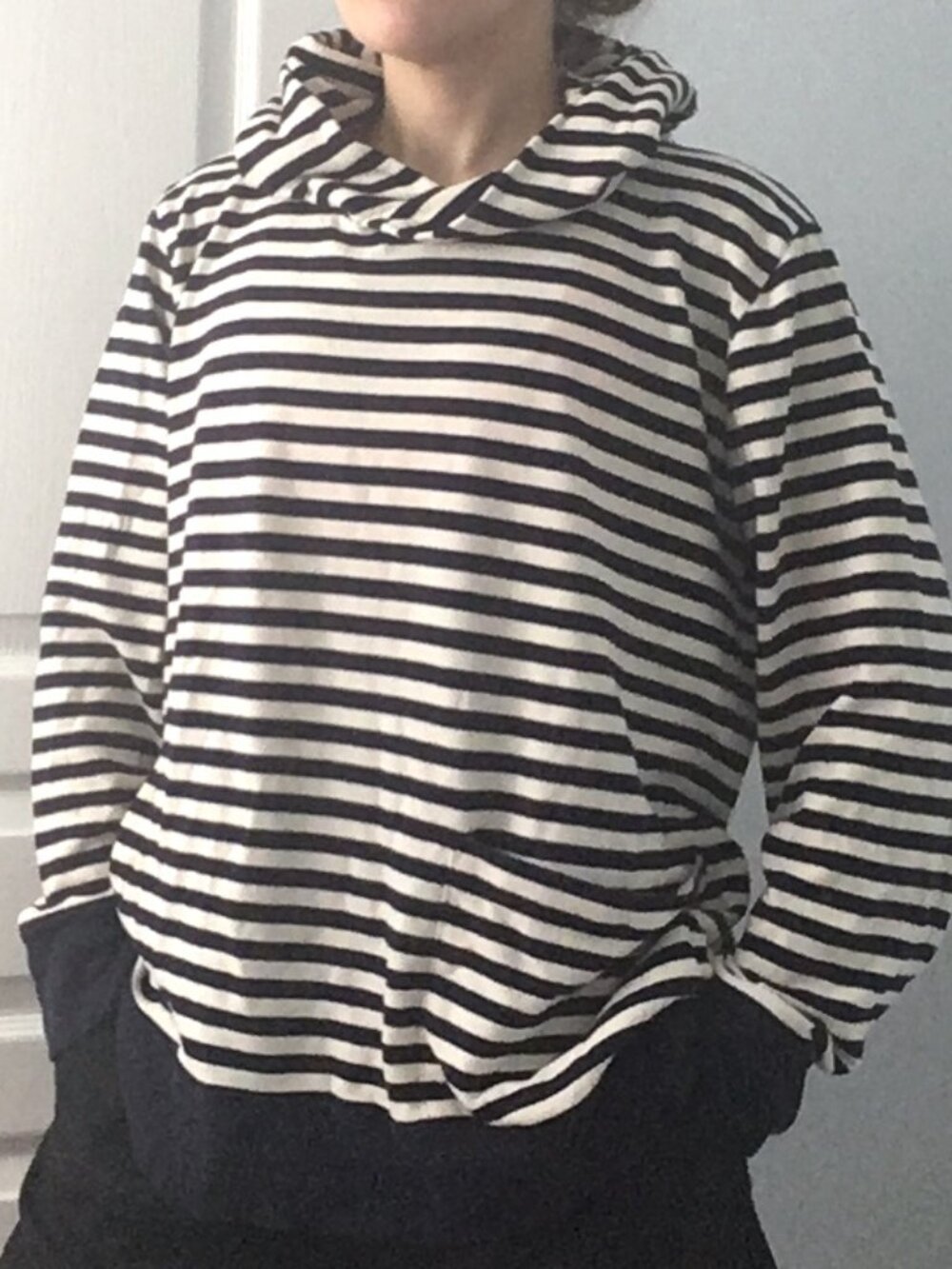 J.Crew Navy White Preppy Nautical Striped Hoodie Sweatshirt Sweater Knit XL L